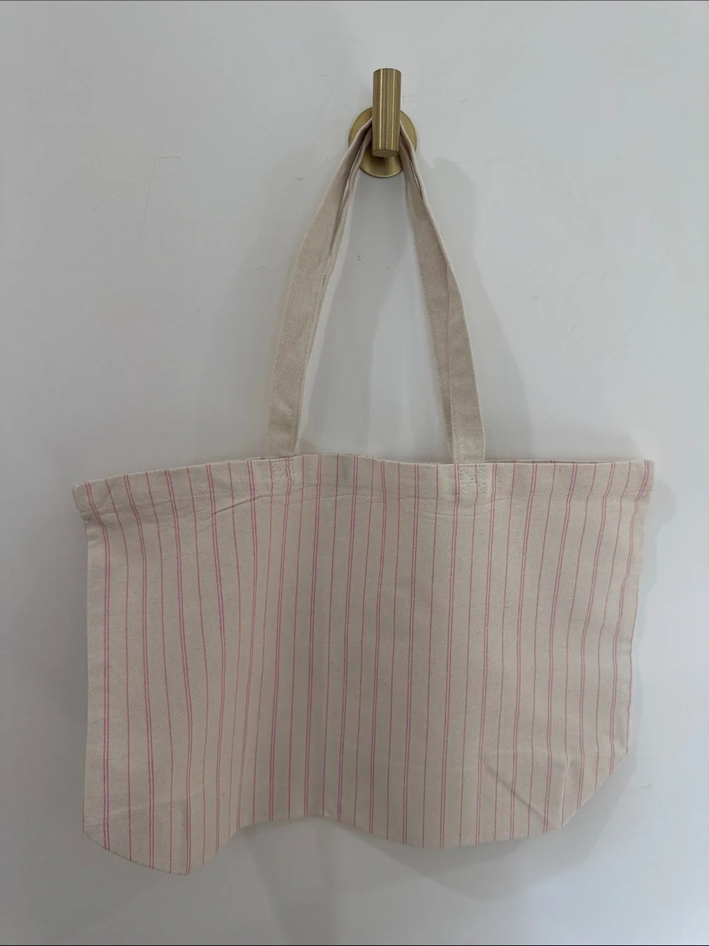 Sezane Cream Tote with Red Logo and Pink Pinstripes